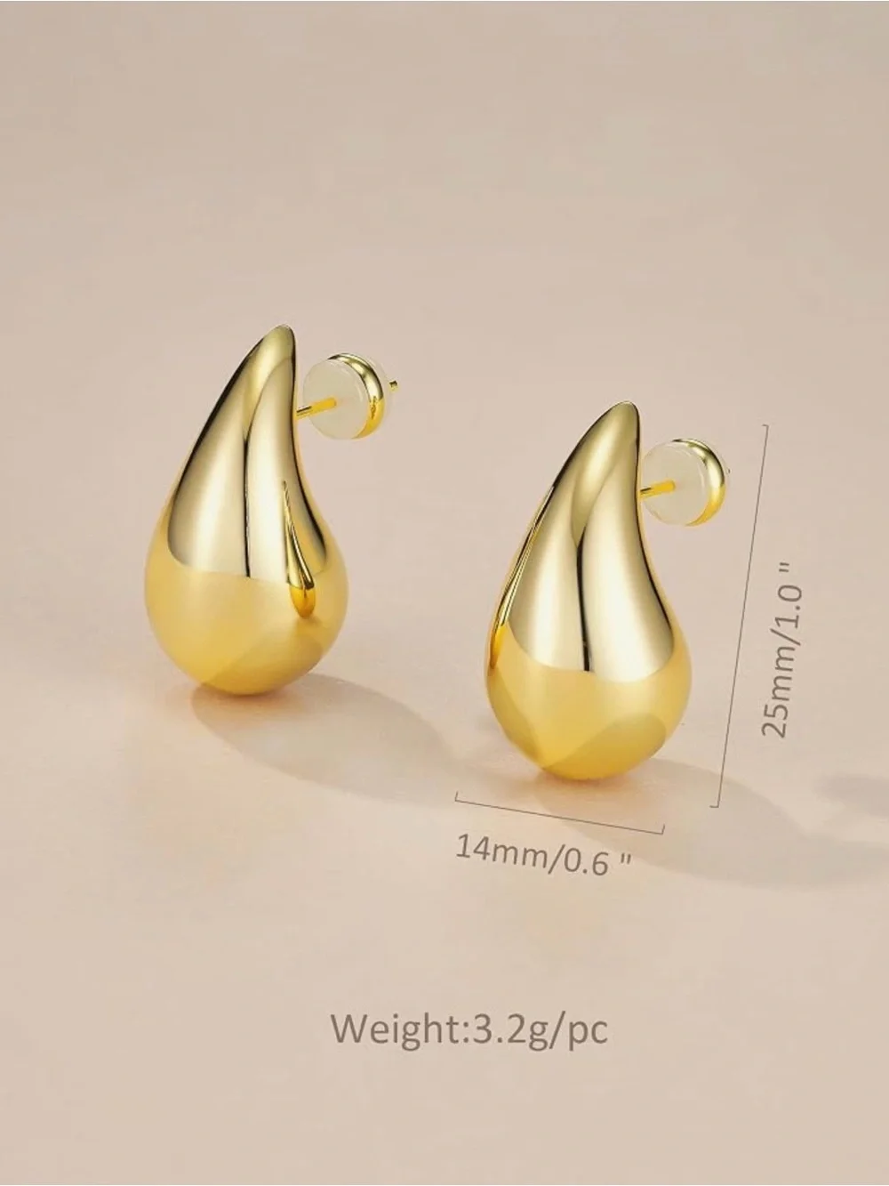 NEW 18K Gold Plated Teardrop Chunky Water Drop Hoop Earrings